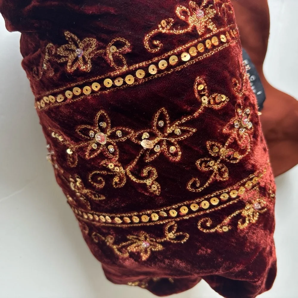 Eci New York Velvet Sequin Embellished Top Size 8 Wine Boho - Picture 4 of 13